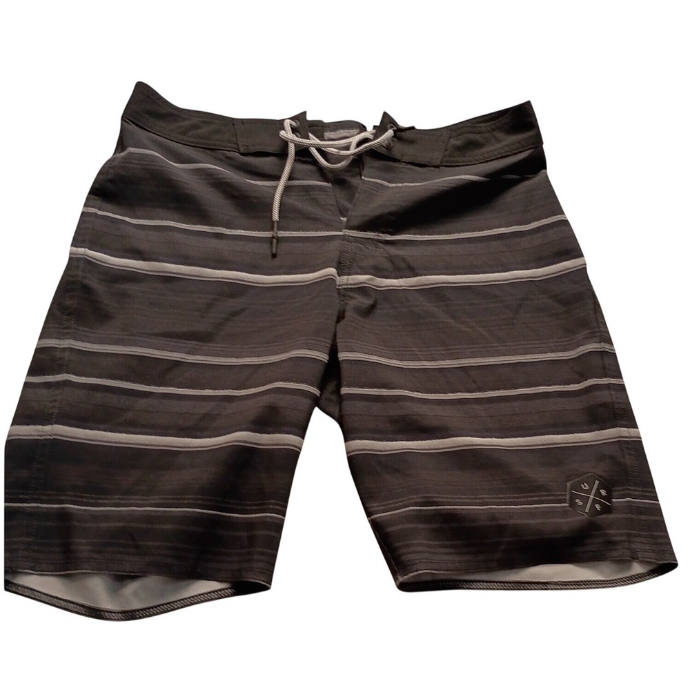 George Men's Striped Board Shorts Gray Black Swim Trunks Size 28 Classic NWOT